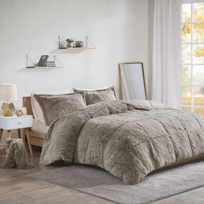 NEW! ~ SNUGGLY ULTRA SOFT PLUSH WARM FLUFFY COZY GREY FUR LUXURY COMFORTER SET-image