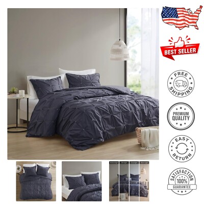 Masie Cotton Comforter Set - Navy King/Cal King, Cozy Down Alternative Bedding-image