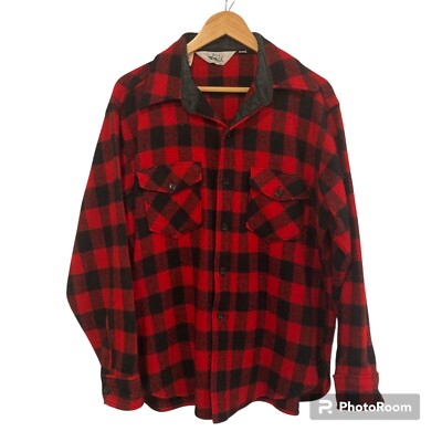 Vintage Woolrich Wool Blend Shacket Shirt Jacket Mens L Red Buffalo Plaid 93 USA-image