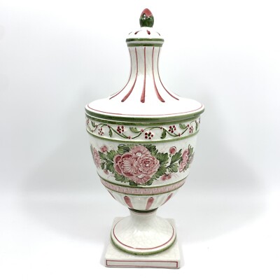 Vintage Meiselman Imports Italian Urn / Hand Painted Pink Green Floral Design-image