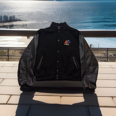 1990’s Vintage Primetime Merchandise 103.5 KTU NY Leather Varsity Jacket Size L-image