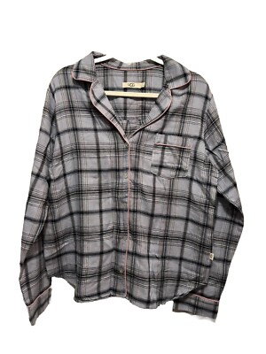 Ugg Womens large Blue Plaid Long Sleeve Button Up Sleep Shirt EUC-image