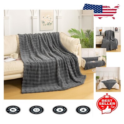 Versatile 3D Bubble Faux Fur Throw – Plush Decorative Blanket for Home Décor-image