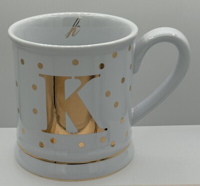 Pier 1 Imports Stoneware Mug Monogram Letter K With Gold Polka Dots 16oz-image