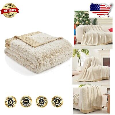 Machine Washable Lightweight Faux Fur Blanket, Heather Beige - Cozy Comfort-image
