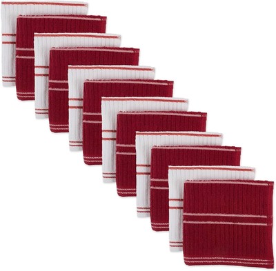 Basic Red Ribbed Terry Kitchen Basics Collection Dishcloths- 12 Piece-image