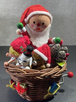 Vintage Christmas Musical Santa And Animals In A Basket-image