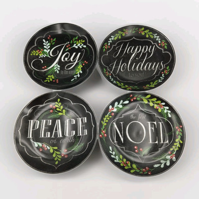 Set Of 4 PIER ONE Holiday Christmas Dessert Salad Plates Porcelain With Box 8