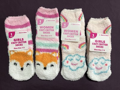 Cozy Critter Socks Fuzzy 2 Matching Pairs Shoe Size Women's 4-11 Kids 7-3 NWT-image