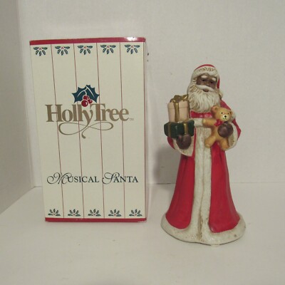 Holly Tree Vintage Musical Wind-up African American Santa Figurine 8