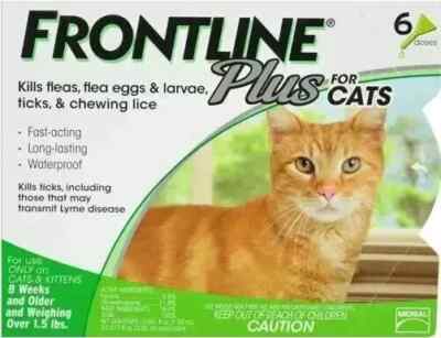 Frontline Plus for CATS Over 1.5lbs 6 doses Fleas & Ticks Free Shipping-image