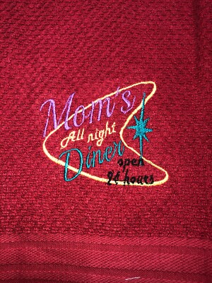 Embroidered Red Kitchen Hand Towel Moms All Night Diner Open 24 hours BS2696-image
