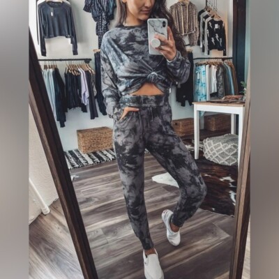 Fornia Women’s Printed Tie Dye Hacci Joggers in Black/Grey Size XS-image