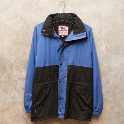 Vintage Blue and Black Viking Wind Breaker w/ Zipper and snaps. Size M. -image