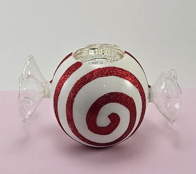 VTG Pier 1 Christmas Blown Glass Tea Light Candleholder peppermint design-image