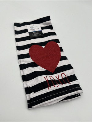 Mainstays Kitchen Towel: Heart XOXO Kitchen Towel, 100% Cotton - White, Black-image