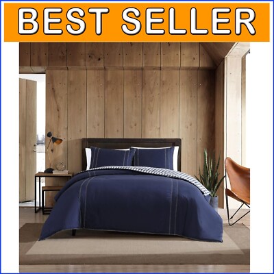 King Comforter Set in Kingston Navy - Cozy Reversible Cotton with Plaid Shams-image