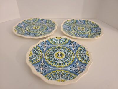 PIER 1 IMPORTS - ATLAS 8.5” Geometric Salad Lunch Plate Blue Yellow - Set of 3-image