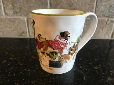 Pier 1 Imports Park Avenue Puppies 14 Oz Ceramic Dogs Wearing Sweaters Mug, LN!-image