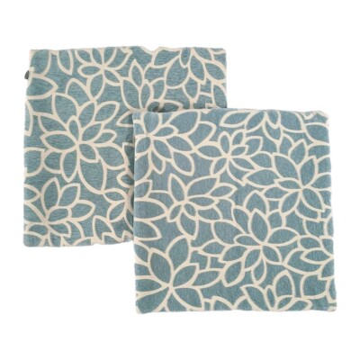 Pier 1 Imports Pillow Pair 2 Throw Pillow Covers Aqua Tan Velour Pattern  Zip-image