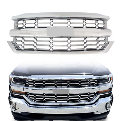 Front Bumper Upper Grille Chrome For 2016 2017 2018 2019 Chevy Silverado 1500-image