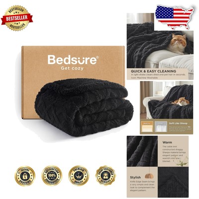 Lightweight Cable Pattern Sherpa Throw - Cozy Blanket for Couch or Travel-image