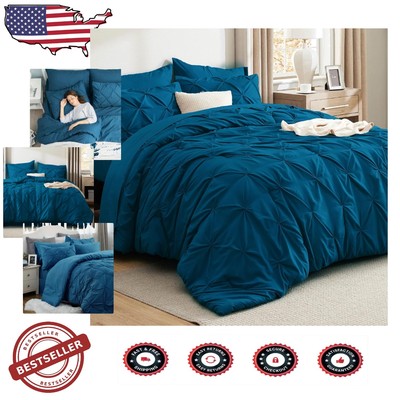 Elegant 5-Piece Twin Comforter Set in Teal - Pintuck Design for Cozy Bedrooms-image