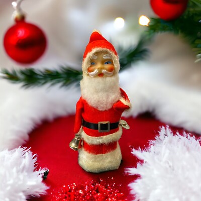 Vintage Red Santa Wind Up Mechanical Rings Bell Dancing Santa Japan Christmas-image