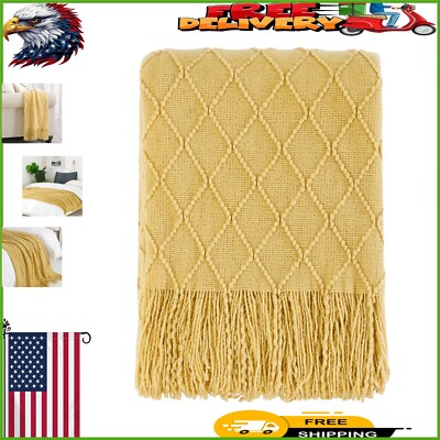 Stylish 50x60” Mustard Throw Blanket - Heavyweight Knit for Cozy Comfort-image