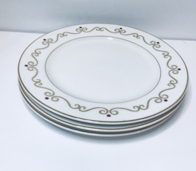 Pier 1 Salad Dessert Plate Scroll Gold Red Dots 7.5
