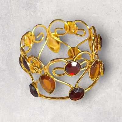 Pier 1 Imports Jeweled Napkin Rings Red Amber Beads Gold Filigree Set Of 4 NEW-image