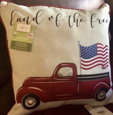 New Land Of The free Red Truck Flag Patriotic Throw Toss Pillow 18x18-image