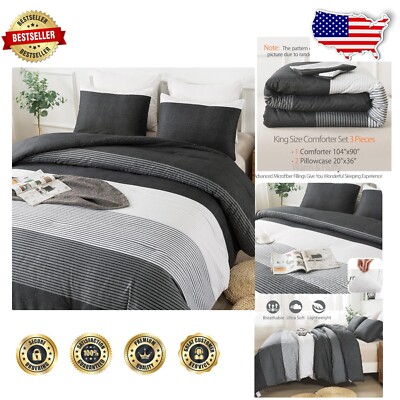 Elegant Black, White & Gray King Comforter Set - Weather-Resistant & Fluffy-image