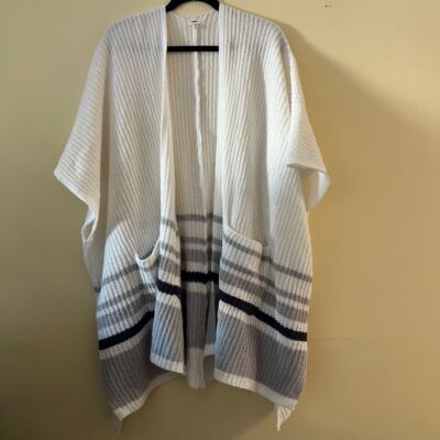 AERIE Cozy Cloud Cape Open Cardigan White Grey Stripe Oversize Soft Size XS/S-image
