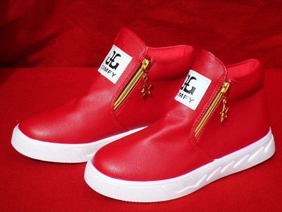  Childrens Red Hi Top Faux Leather Comfy brand shoe 3.5 -image