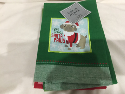 Design Imports Assorted Xmas Dogs Kitchen Towel Set of 3 NWT-image