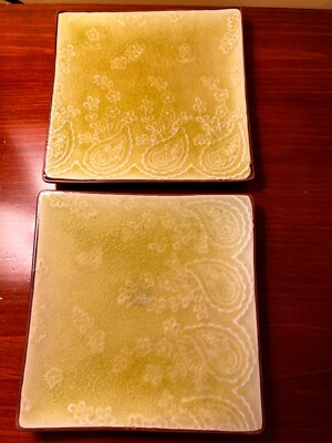 2x Pier1 Pier One Imports Green Appetizer Plates Square Dessert Plates Set 6”-image