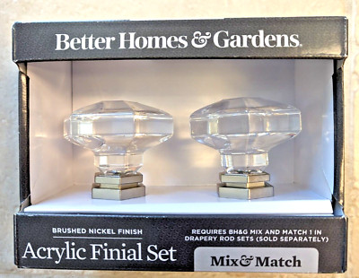 Better Homes and Gardens Acrylic Finial 2 Piece Set Brushed Nickel Finish NIB-image