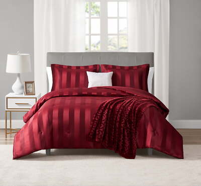  5-Piece Red Damask Stripe Comforter Set, Full/Queen-image