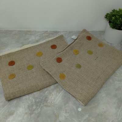 Pier 1 Imports Woven Cotton Beige W Textured Dots Placements Boho Green Set Of 2-image
