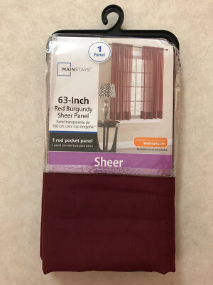 Mainstays Red Burgundy Curtain 1 Sheer Rod Pocket Panel 59” x 63”-image