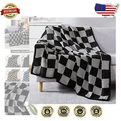 Luxurious Black & Grey Checkered Microfiber Throw Blanket - Cozy Comfort 50