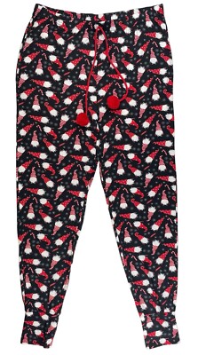 NWOT Santas Treasures Pajama Pants Womens L Black Red Winter Gnomes-image