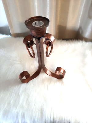 Pier 1 Imports Made in India Primitive Copper Plated 3 Ring Candle Holder Gothic-image