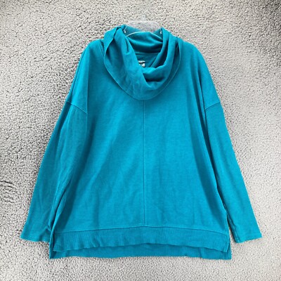 Marc New York Cowl Neck Tunic Sweatshirt Thermal Womens M Blue Cozy Top-image