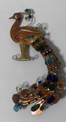 Pilgrim Imports Copper Beaded  6” Hanging Peacock Christmas Ornament Window Art-image