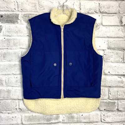 Vintage 80s Sherpa Lined Vest Jacket Size Small Blue Full Zip Western Gorpcore-image