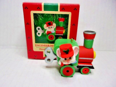 Hallmark 1985 ENGINEERING MOUSE Ornament Train Wind Up Toy Vintage Christmas IOB-image