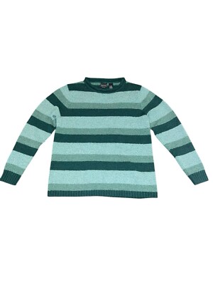 Bobbie Brooks Woman Sweater Green Striped Size XL 18W Soft Comfortable Warm Cozy-image
