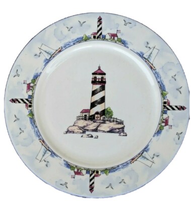 Lighthouse Mainstays Home pattern black, blue, red 10 1/2 